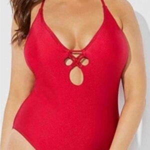 Swimsuits for all Fuego Red Halter One-Piece Swimsuit